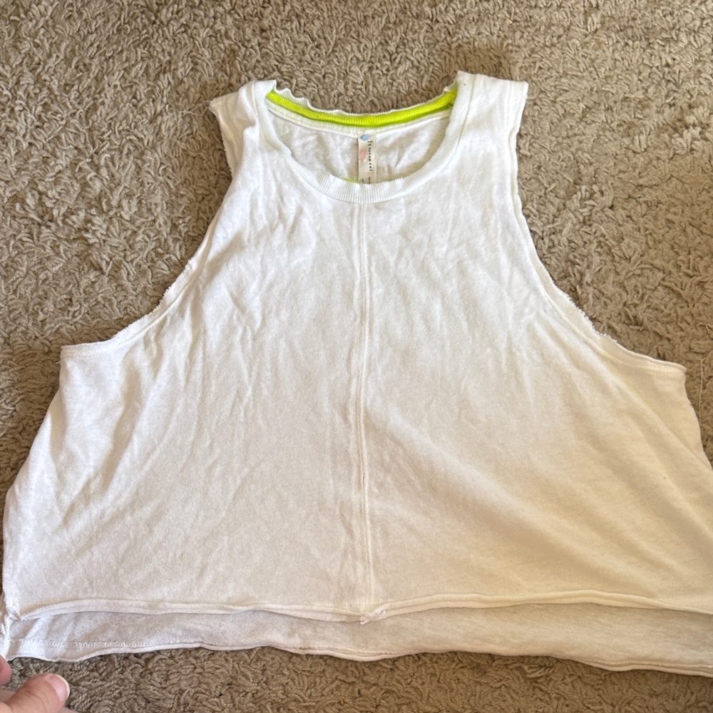 FP Movement by Free People White Tank with Neon Yellow Trim